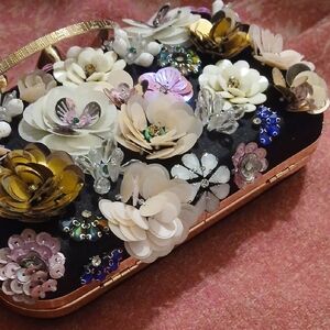 bebe Black Floral Embellished Clutch